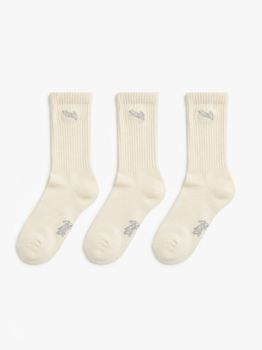 EMBROIDERED RIBBED SOCKS - 3 PACK — 1