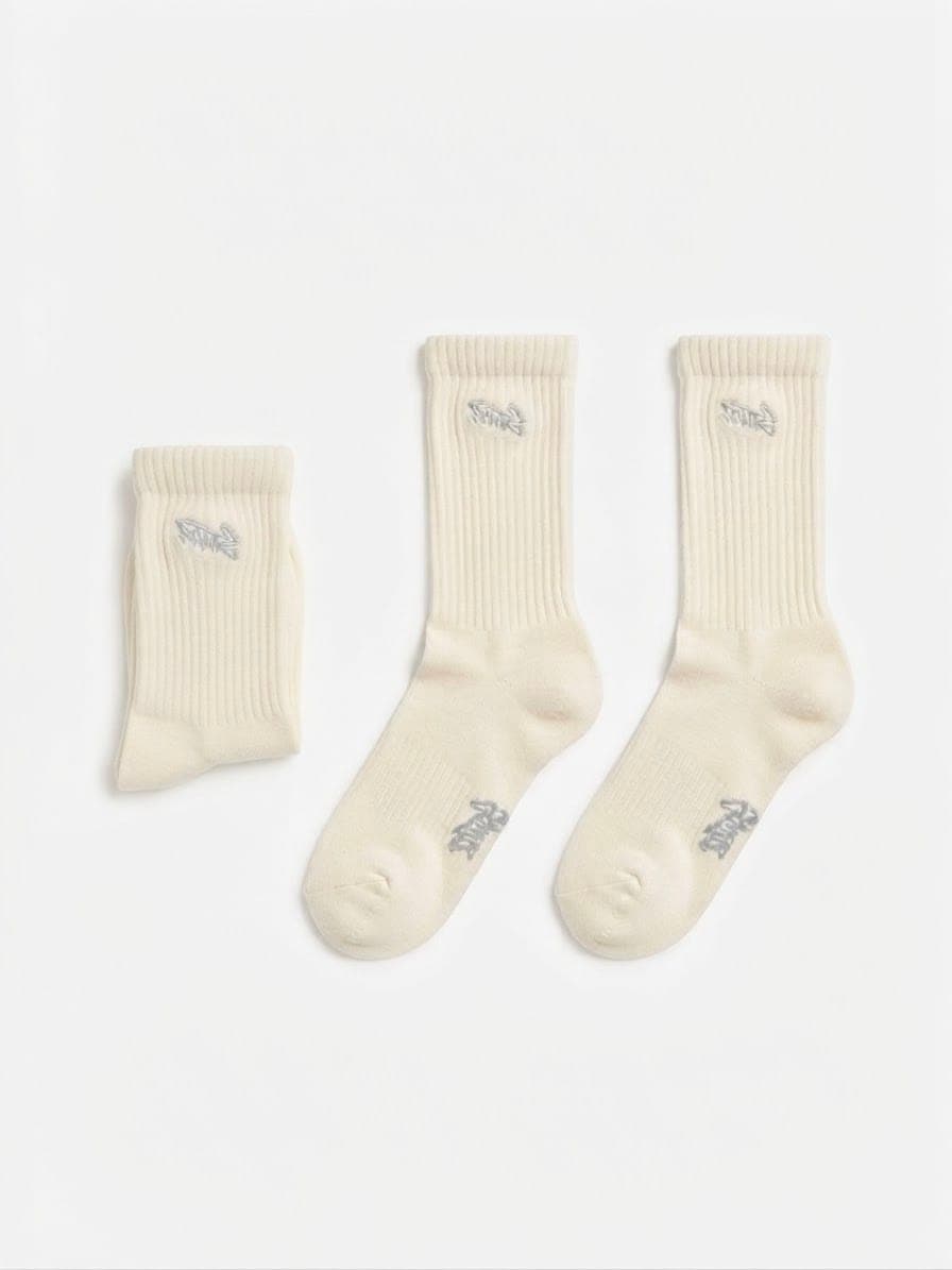 EMBROIDERED RIBBED SOCKS - 3 PACK — 3