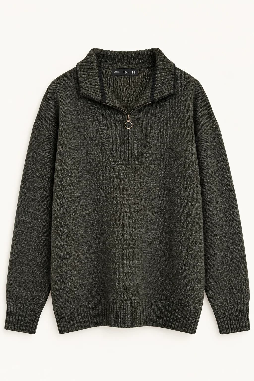 CABLE KNIT ZIP NECK SWEATER