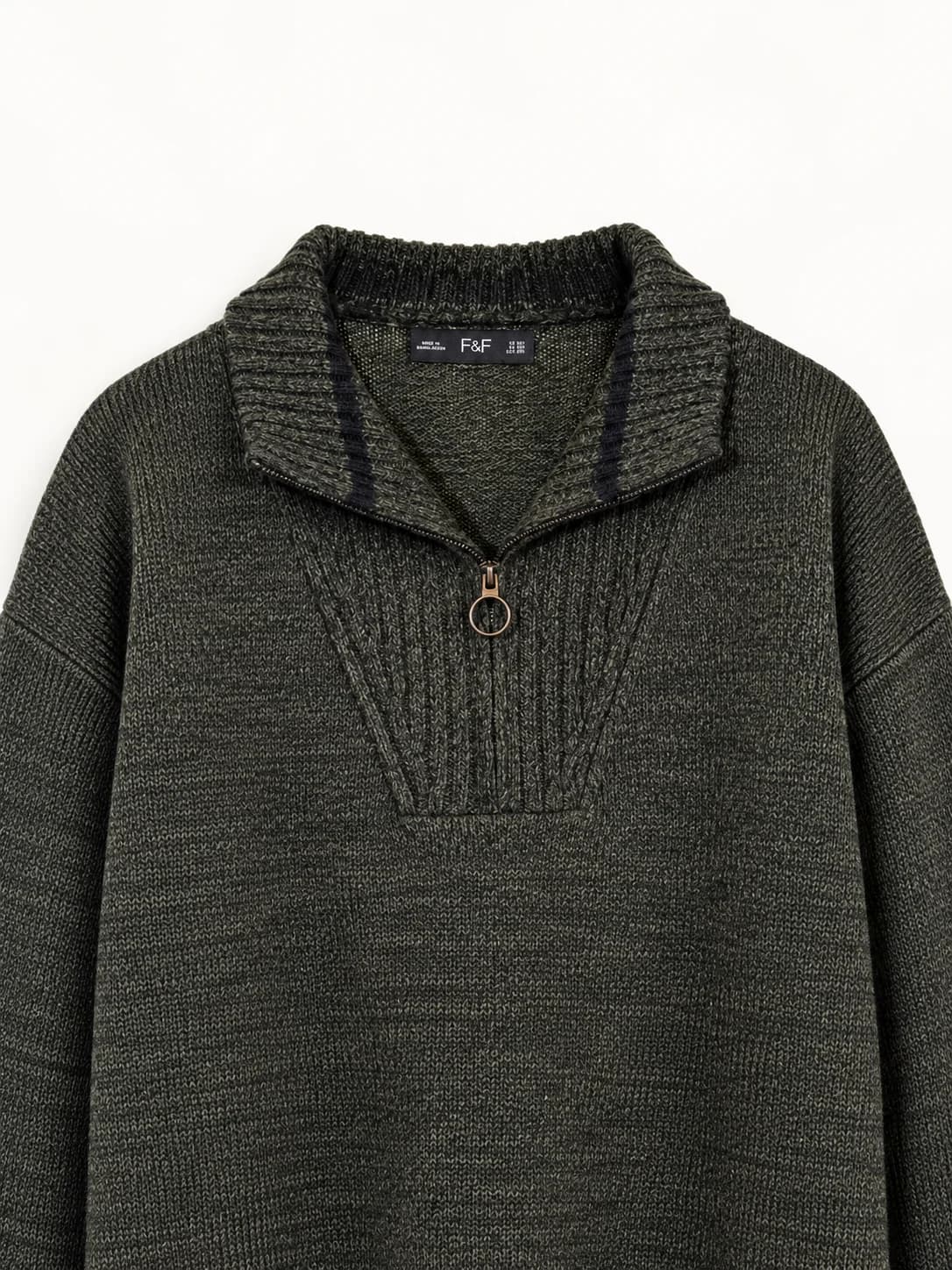 CABLE KNIT ZIP NECK SWEATER — 2