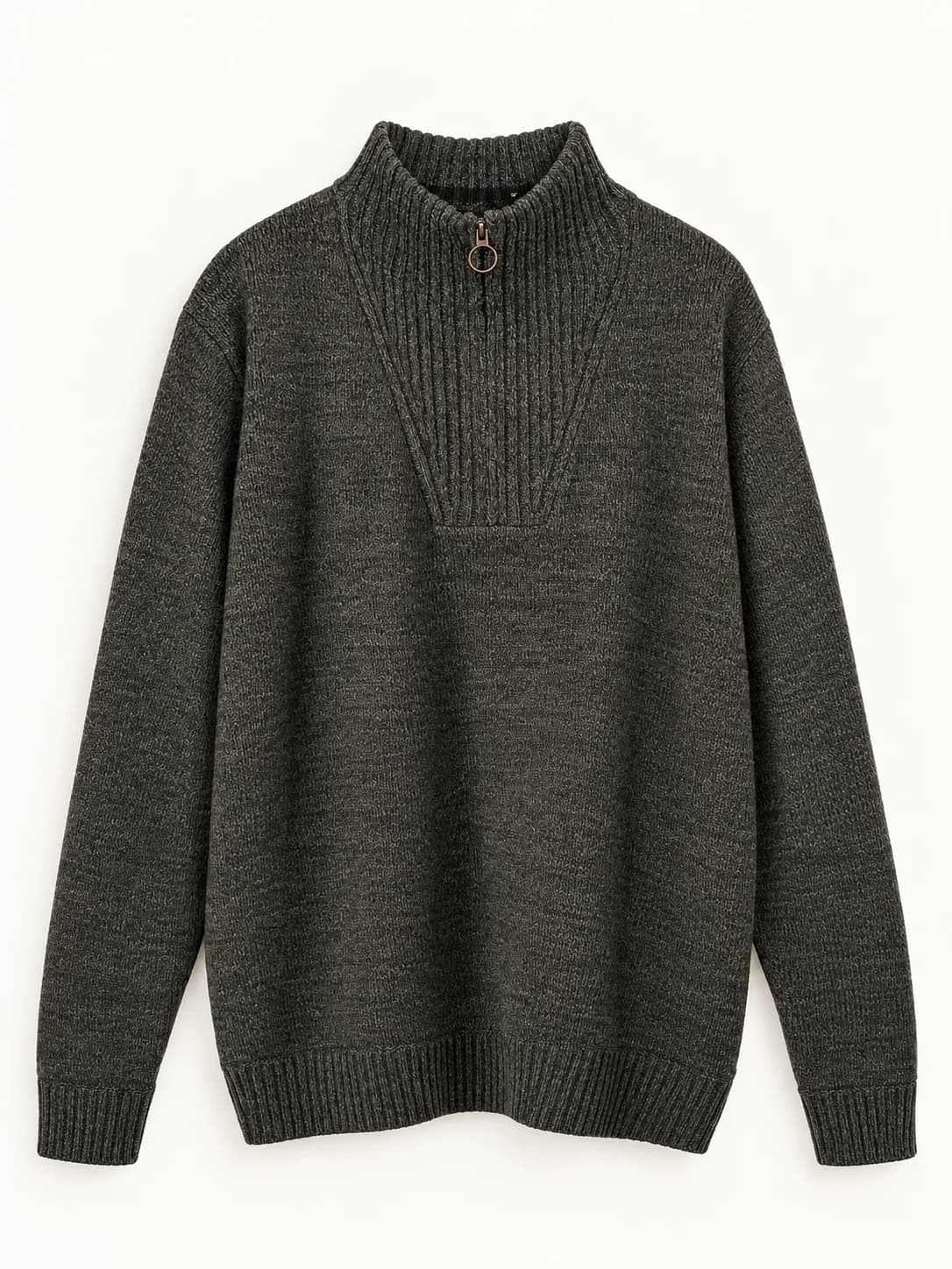 CABLE KNIT ZIP NECK SWEATER — 3
