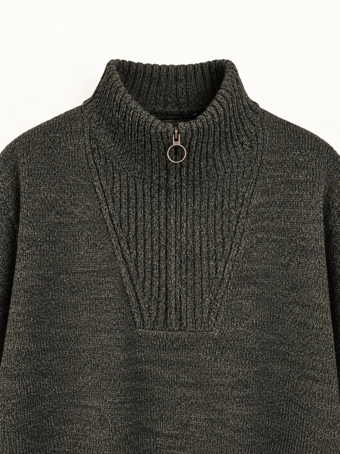 CABLE KNIT ZIP NECK SWEATER — 4