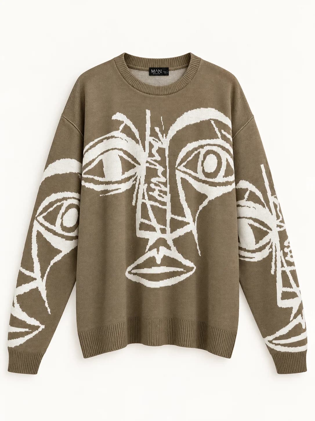 ABSTRACT FACE GRAPHIC KNIT SWEATER