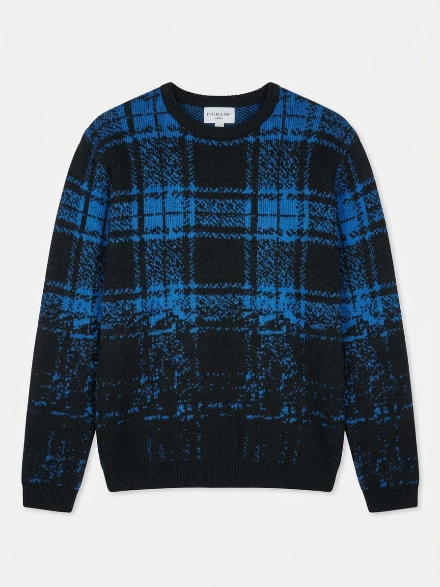 DISTRESSED PLAID KNIT SWEATER