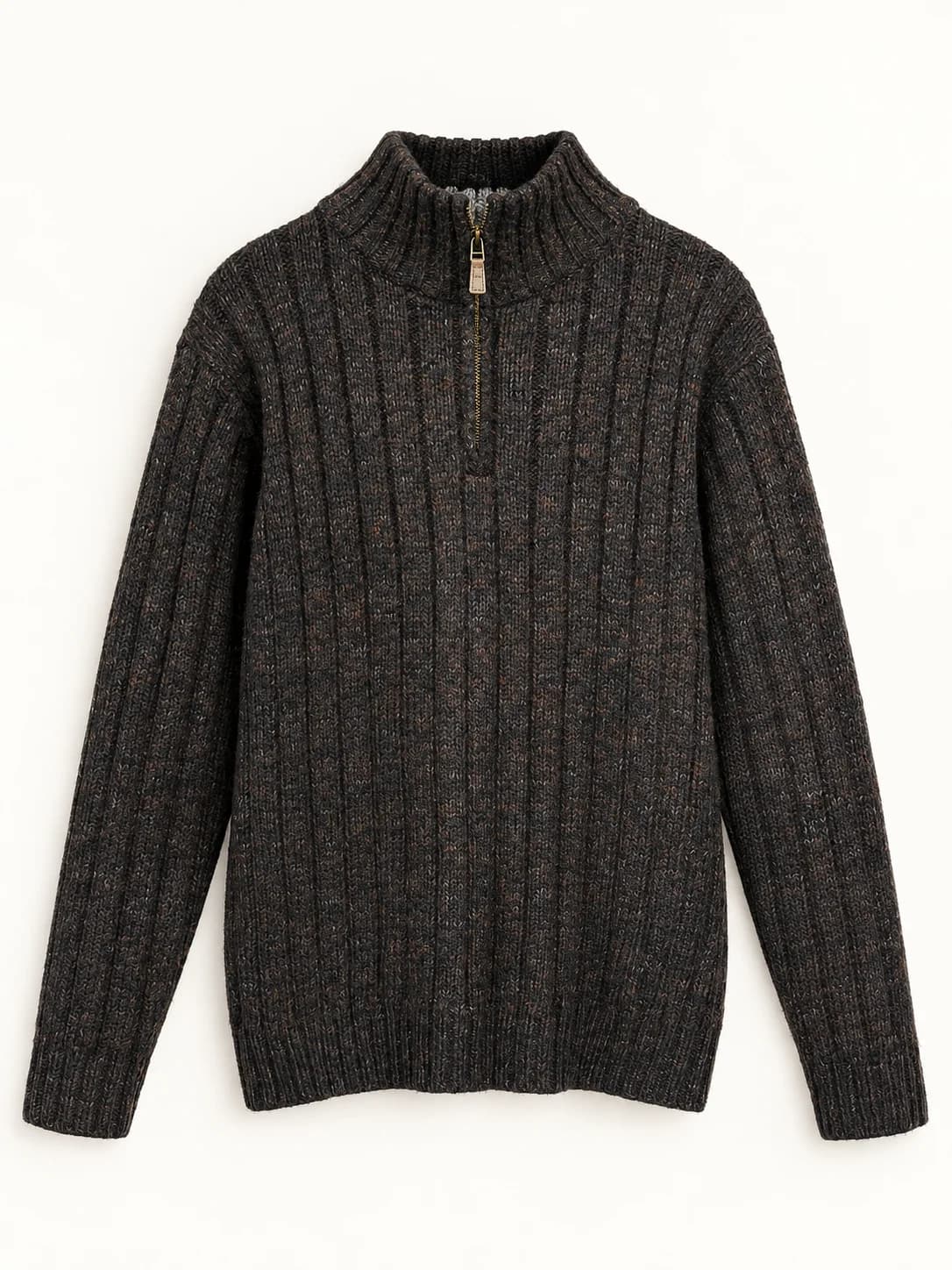 MELANGE HALF-ZIP RIBBED SWEATER