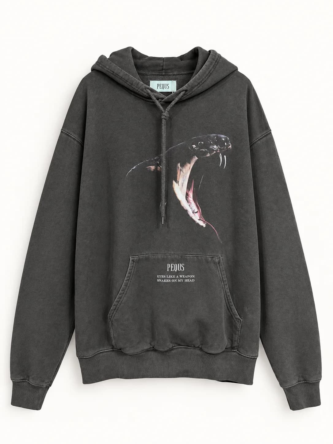 PEQUS Snake Graphic Hoodie – Washed Black