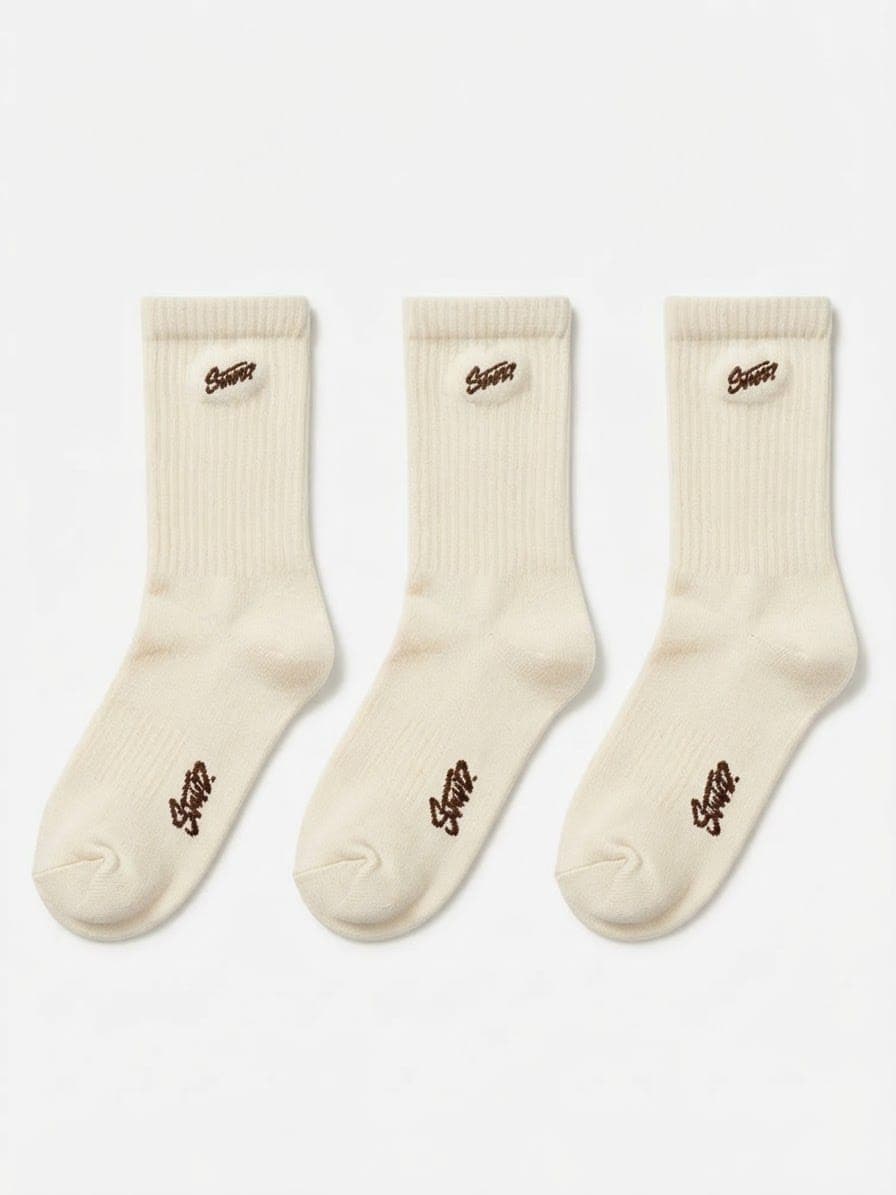 EMBROIDERED CREW SOCKS - 3 PACK — 1